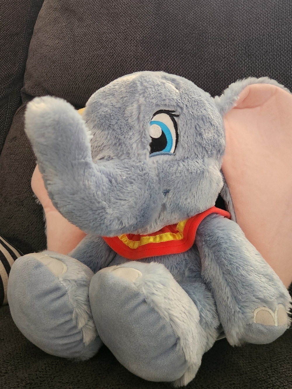 Disney Blue Dumbo Plush with Pink Ears and Red-Yellow Collar